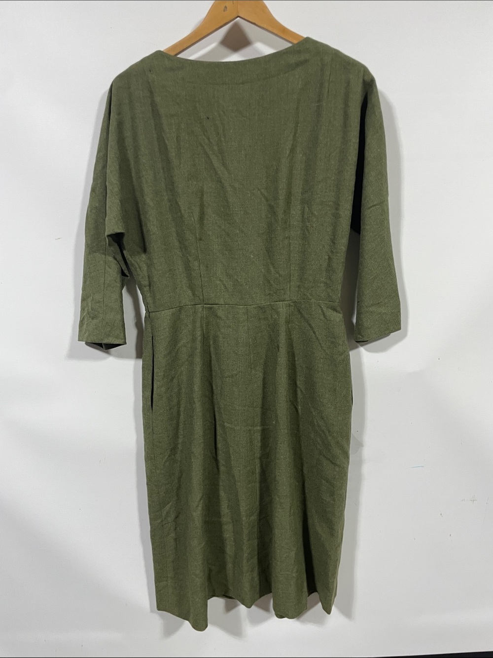 True vintage 50s Olive Green Women's Midi Dress - Picture 4 of 7